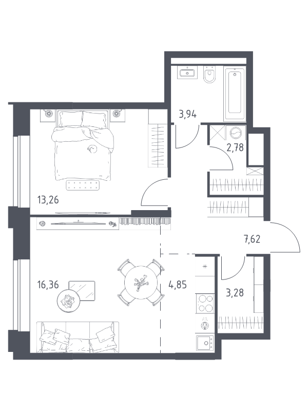 2 ккв (Евро) 52,1 м²