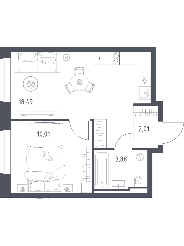 2 ккв (Евро) 34,4 м²