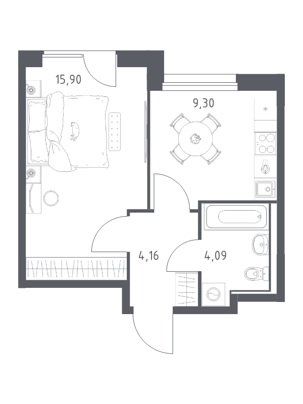 1 ккв 33,5 м²