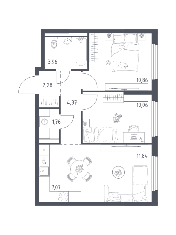 3 ккв (Евро) 52,2 м²