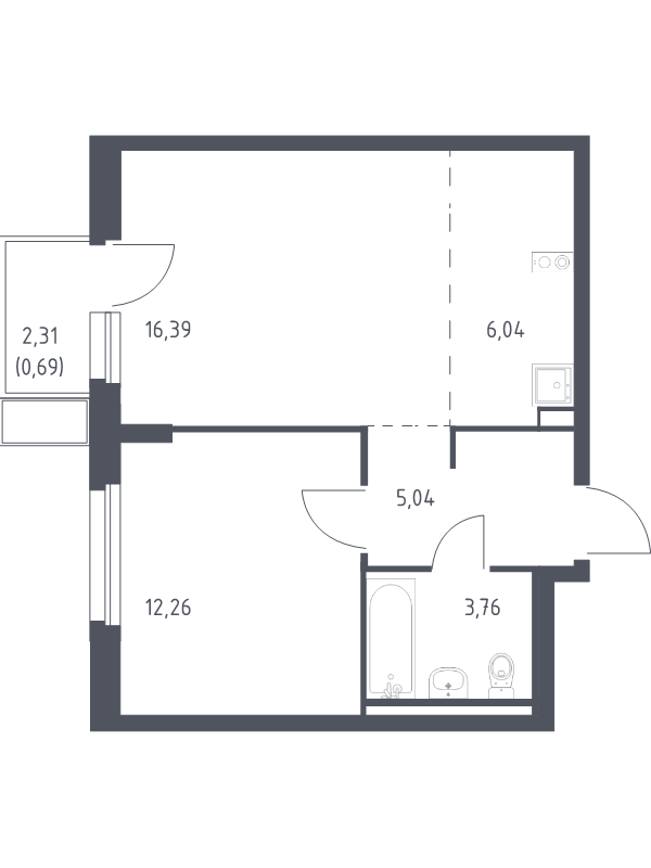 2 ккв (Евро) 44,2 м²