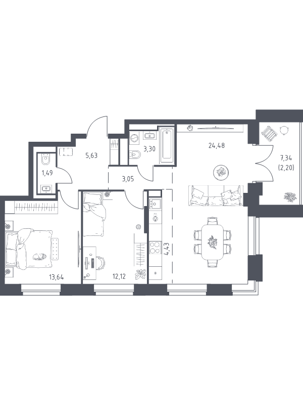 3 ккв (Евро) 70,3 м²