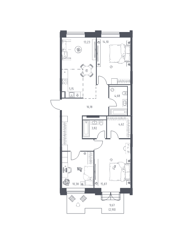 4 ккв (Евро) 90,9 м²