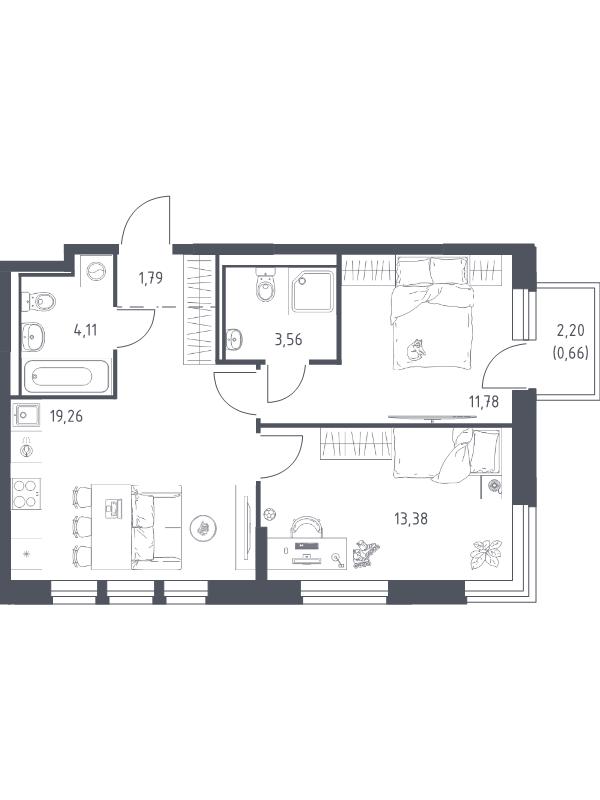 3 ккв (Евро) 54,5 м²