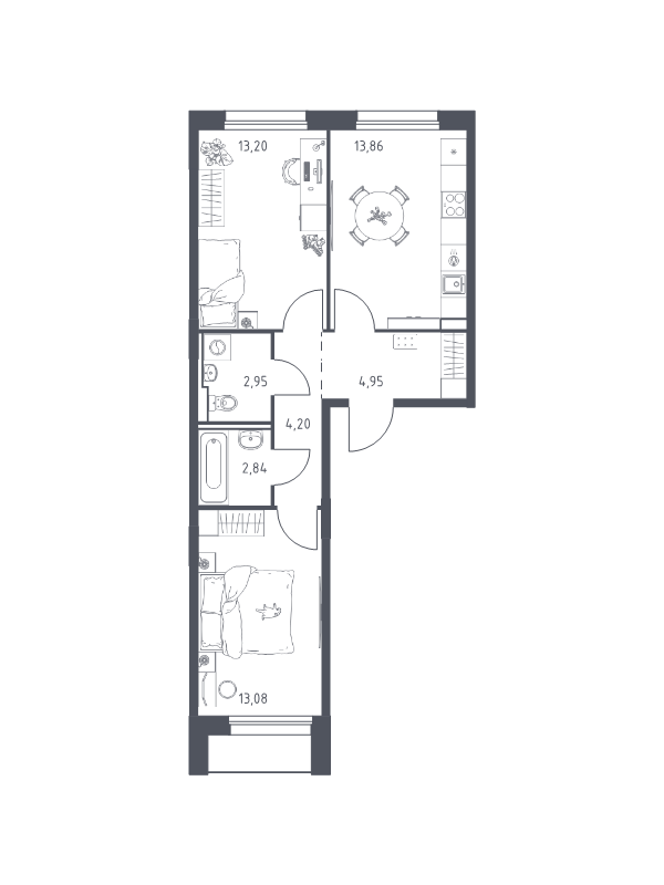 2 ккв 55,1 м²