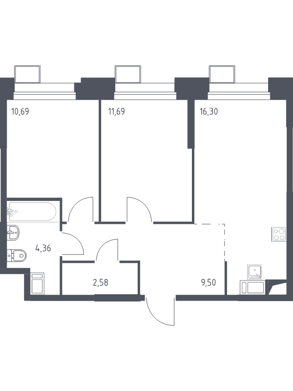 3 ккв (Евро) 55,1 м²