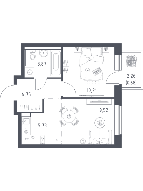 2 ккв (Евро) 34,8 м²