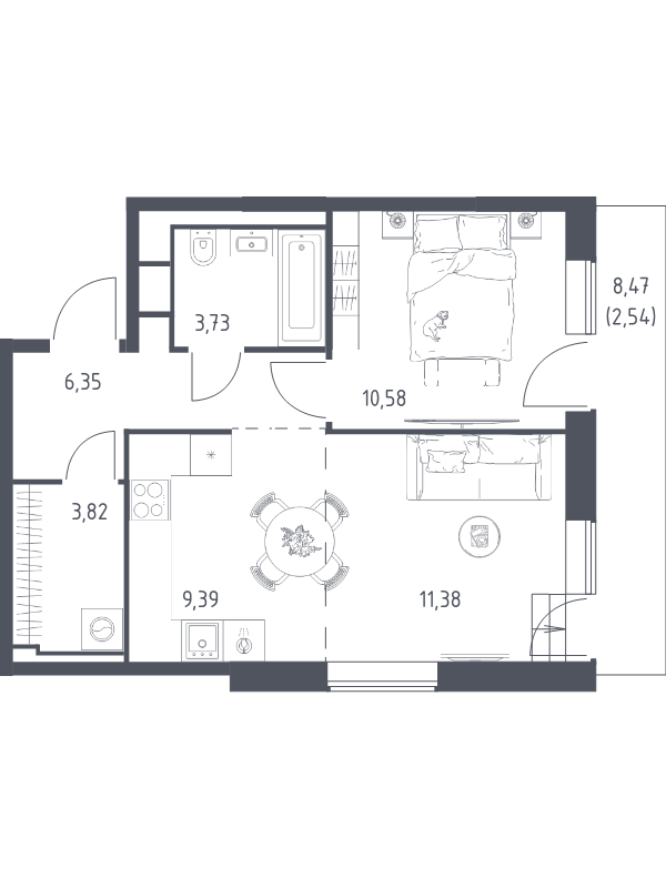 2 ккв (Евро) 47,8 м²