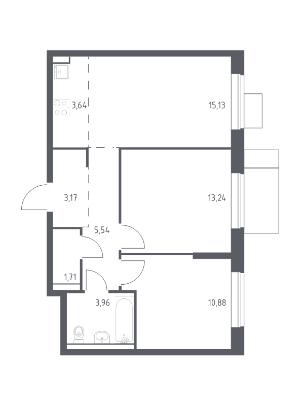 3 ккв (Евро) 57,3 м²