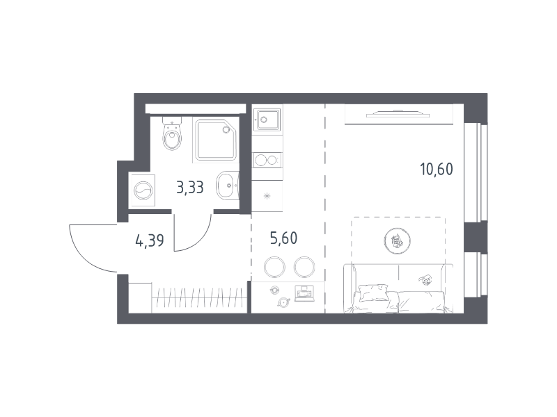Студия 23,9 м²