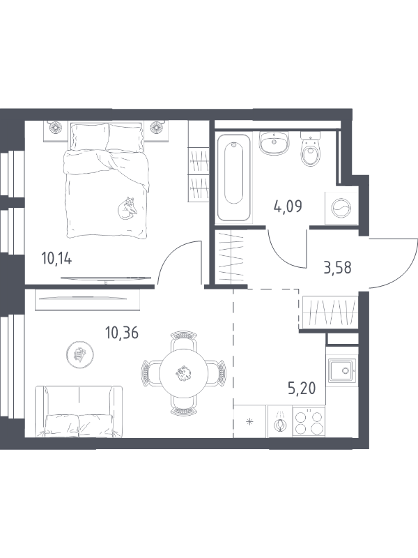 2 ккв (Евро) 33,4 м²