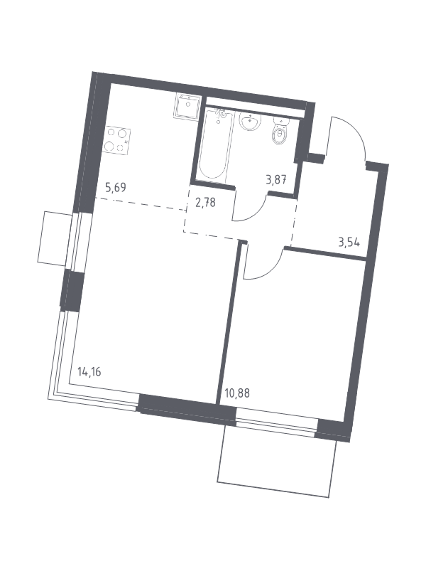 2 ккв (Евро) 40,9 м²