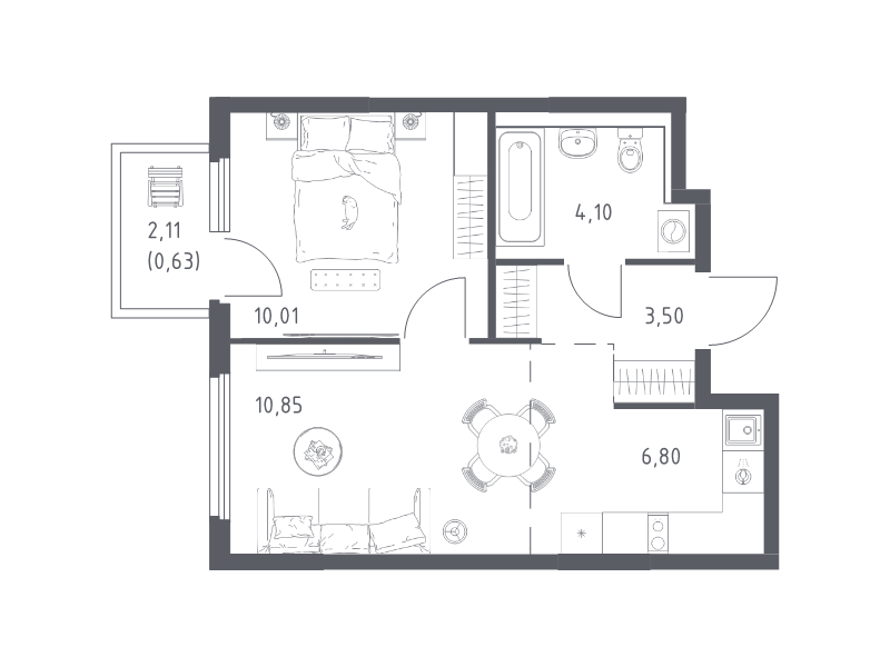 2 ккв (Евро) 35,9 м²