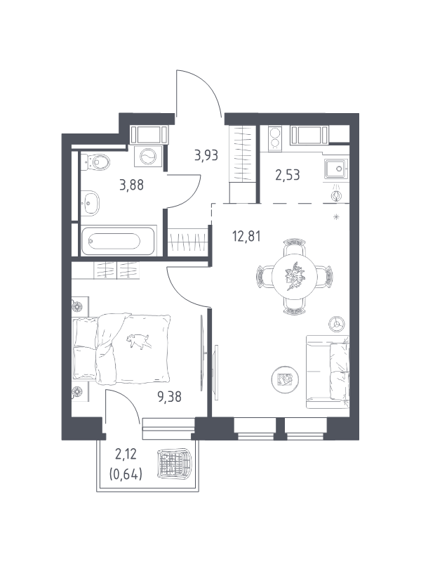 2 ккв (Евро) 33,2 м²