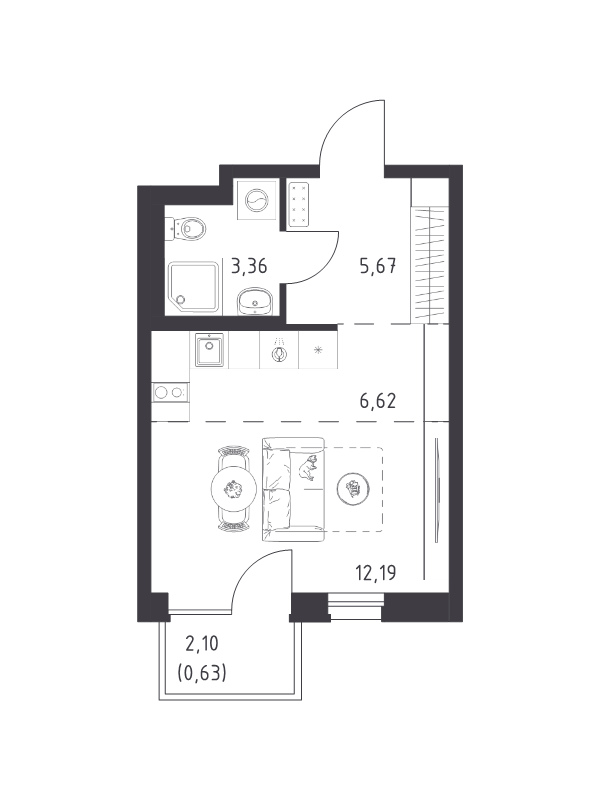 Студия 28,5 м²