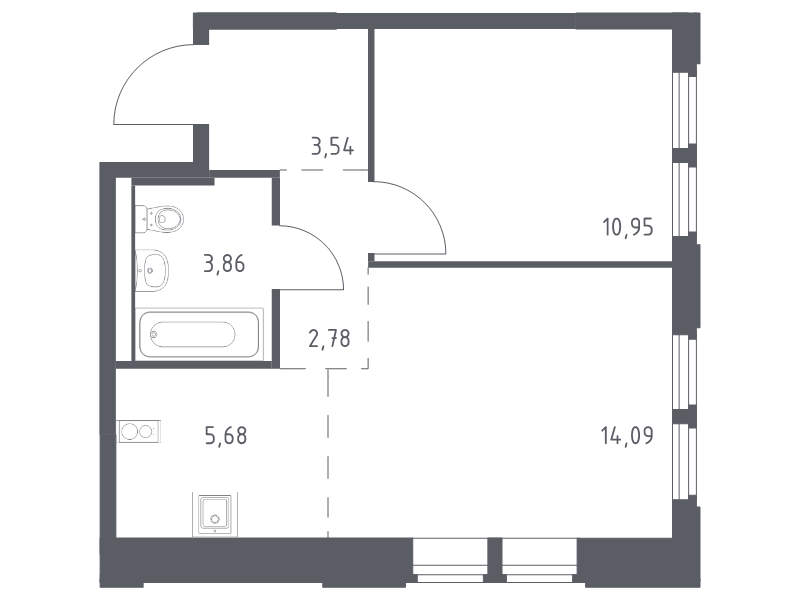 2 ккв (Евро) 40,9 м²