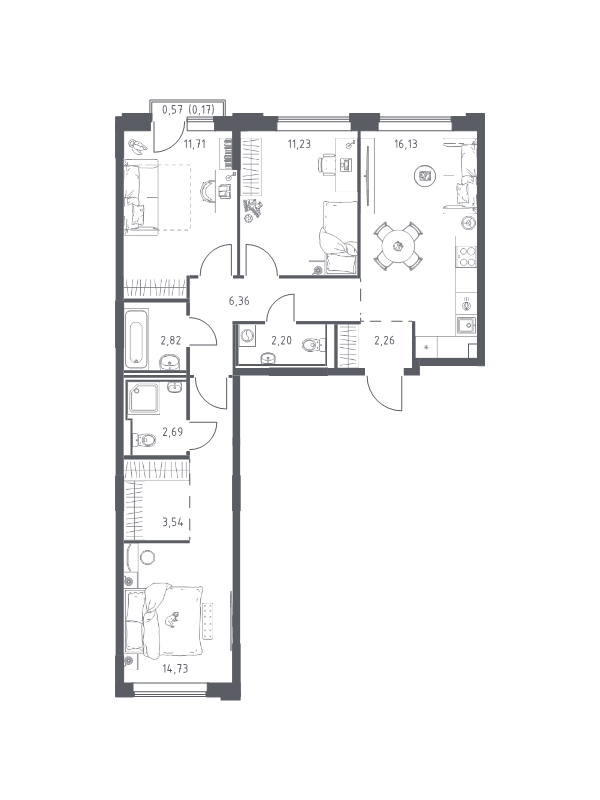 4 ккв (Евро) 73,8 м²