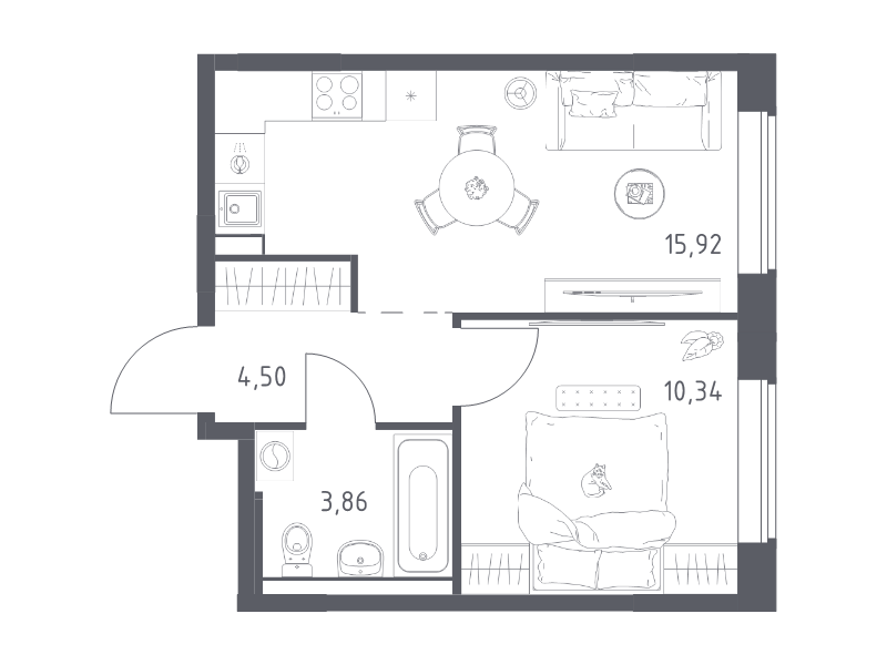 2 ккв (Евро) 34,6 м²