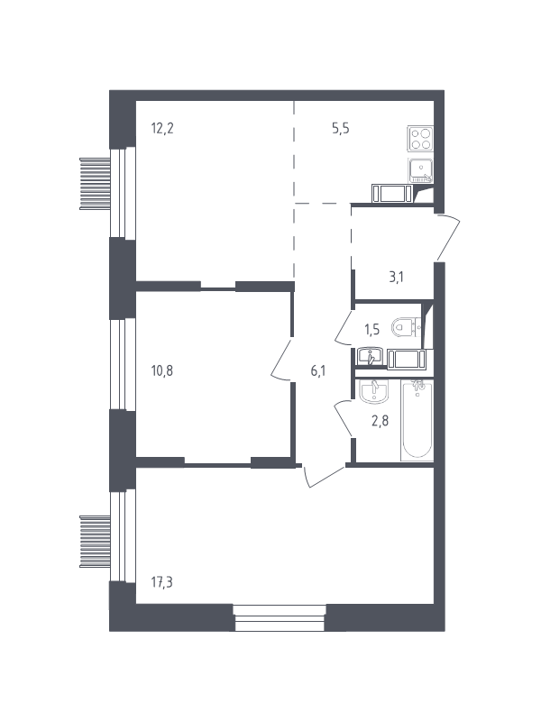 3 ккв (Евро) 58 м²