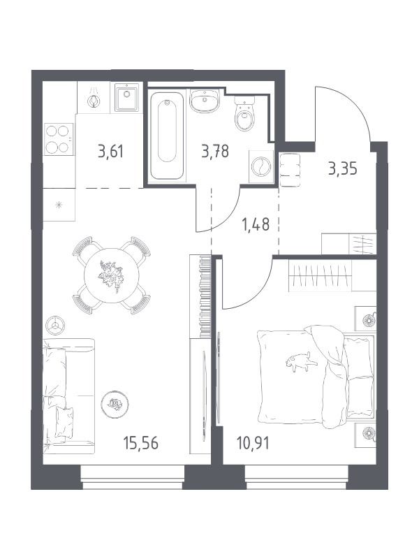 2 ккв (Евро) 38,7 м²