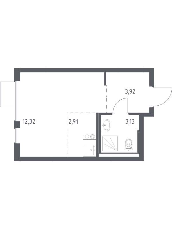 Студия 22,3 м²