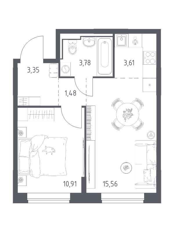 2 ккв (Евро) 38,7 м²