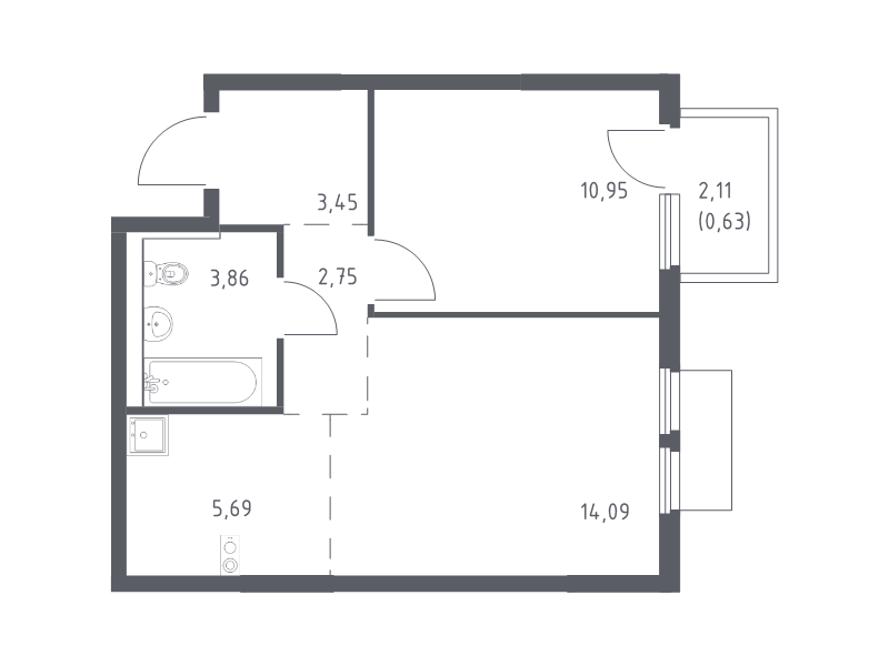 2 ккв (Евро) 41,4 м²