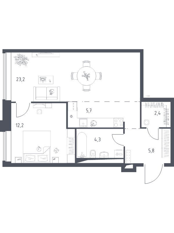 2 ккв (Евро) 53,4 м²