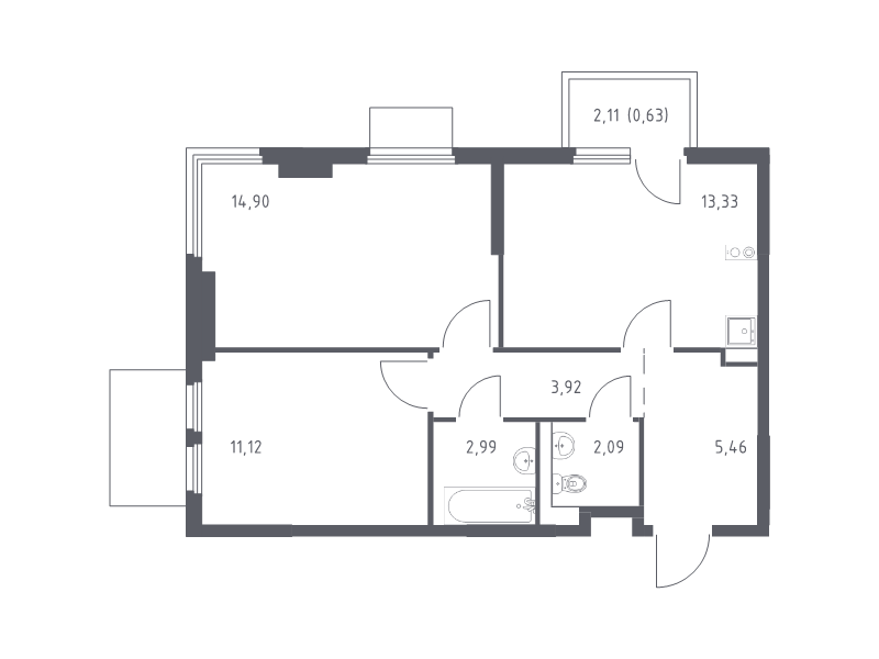 2 ккв 54,4 м²