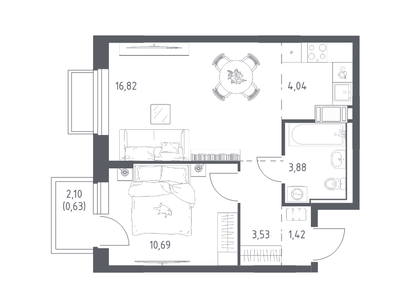 2 ккв (Евро) 41 м²