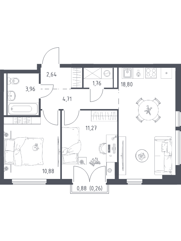 3 ккв (Евро) 54,3 м²