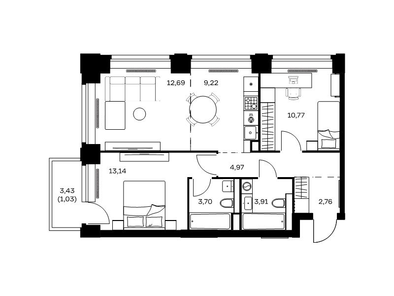 3 ккв (Евро) 62,2 м²