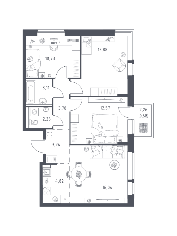 4 ккв (Евро) 71,6 м²