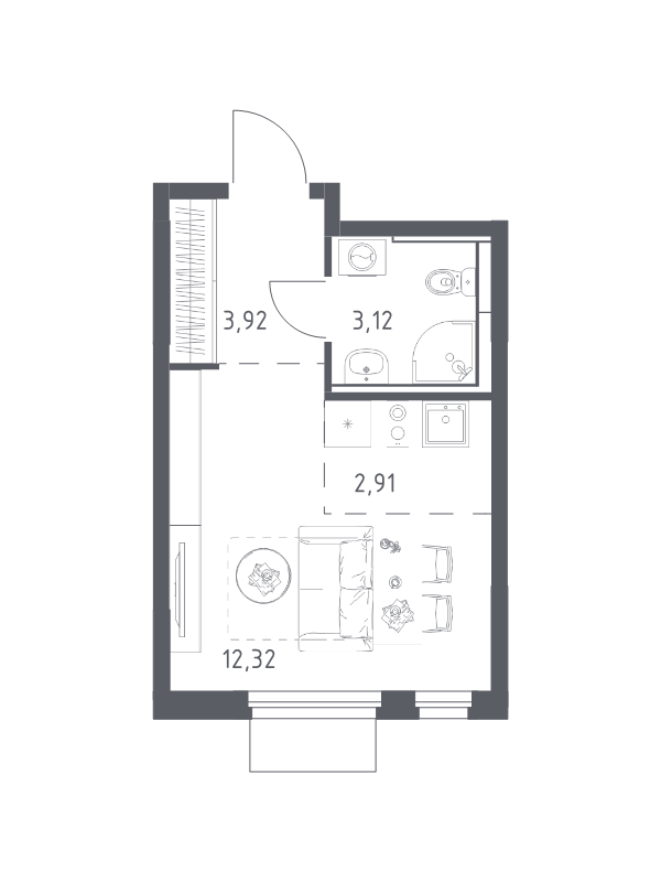 Студия 22,3 м²