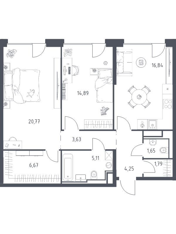 3 ккв (Евро) 75,6 м²