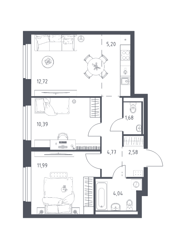 3 ккв (Евро) 53,4 м²