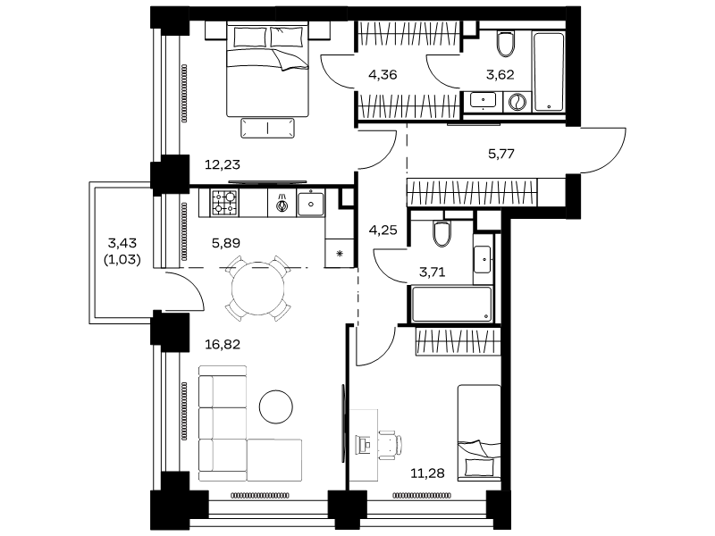 3 ккв (Евро) 69 м²