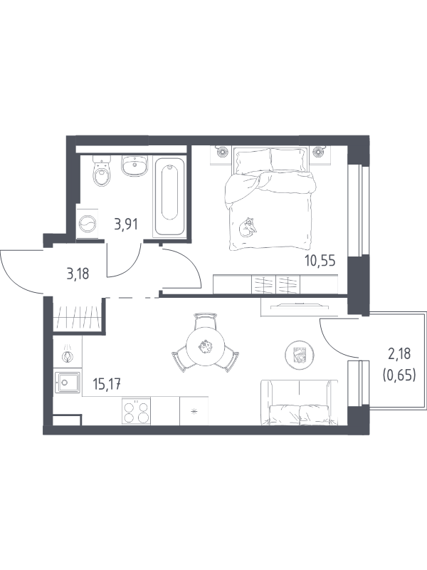 2 ккв (Евро) 33,5 м²