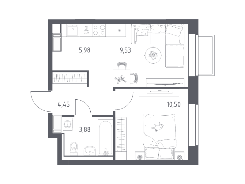 2 ккв (Евро) 34,3 м²