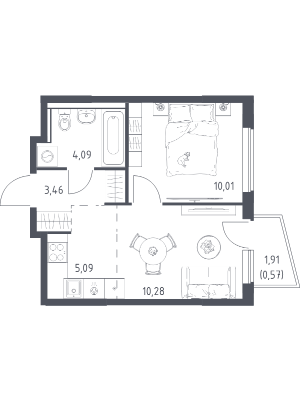 2 ккв (Евро) 33,5 м²