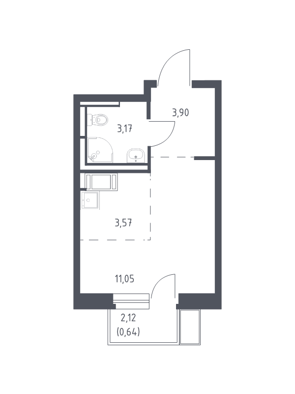 Студия 22,3 м²