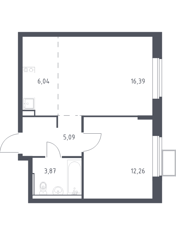 2 ккв (Евро) 43,7 м²