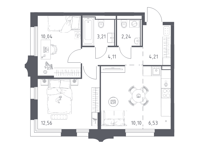 3 ккв (Евро) 53 м²