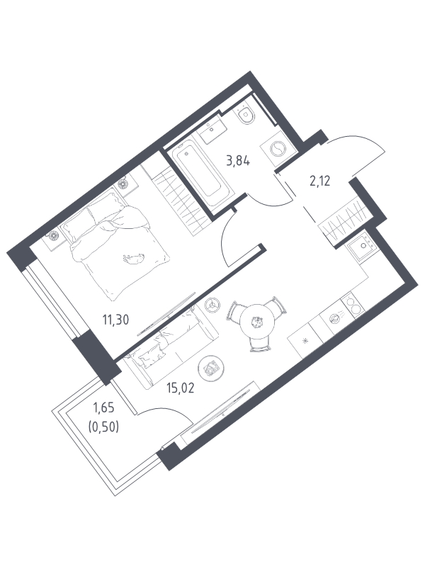2 ккв (Евро) 32,8 м²
