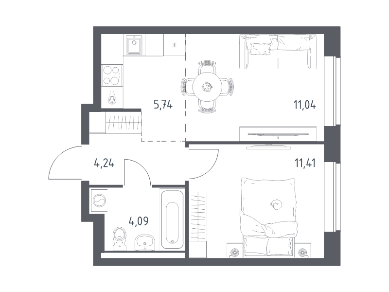 2 ккв (Евро) 36,5 м²