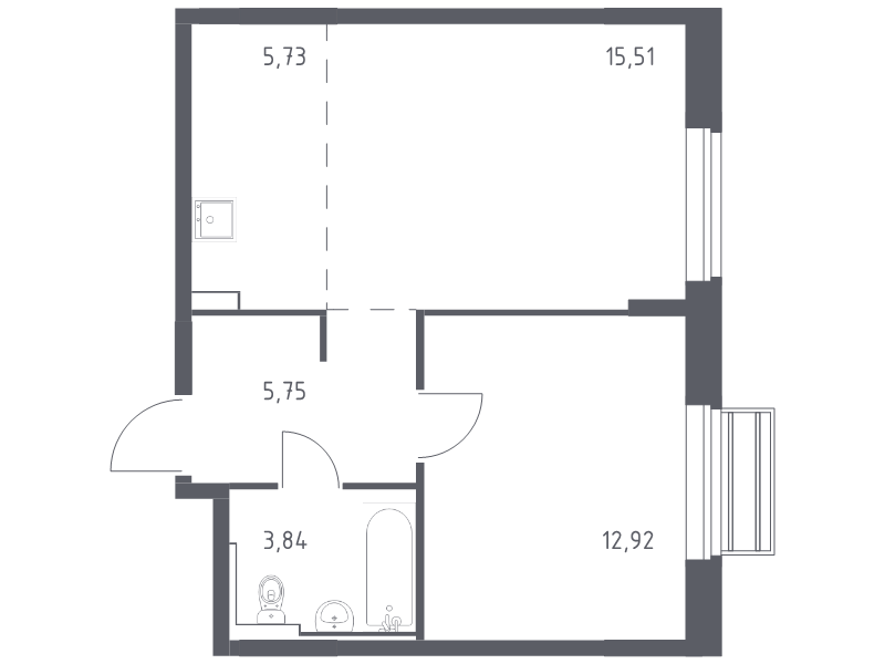 2 ккв (Евро) 43,8 м²