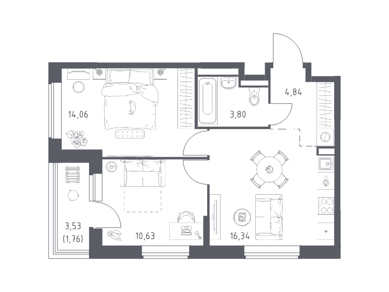 3 ккв (Евро) 51,4 м²