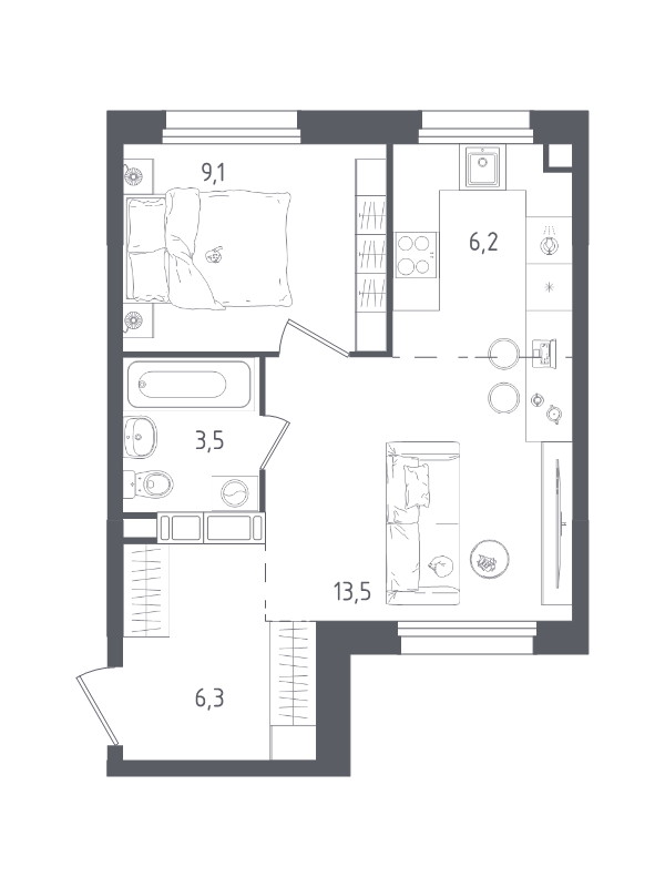 2 ккв (Евро) 38,6 м²