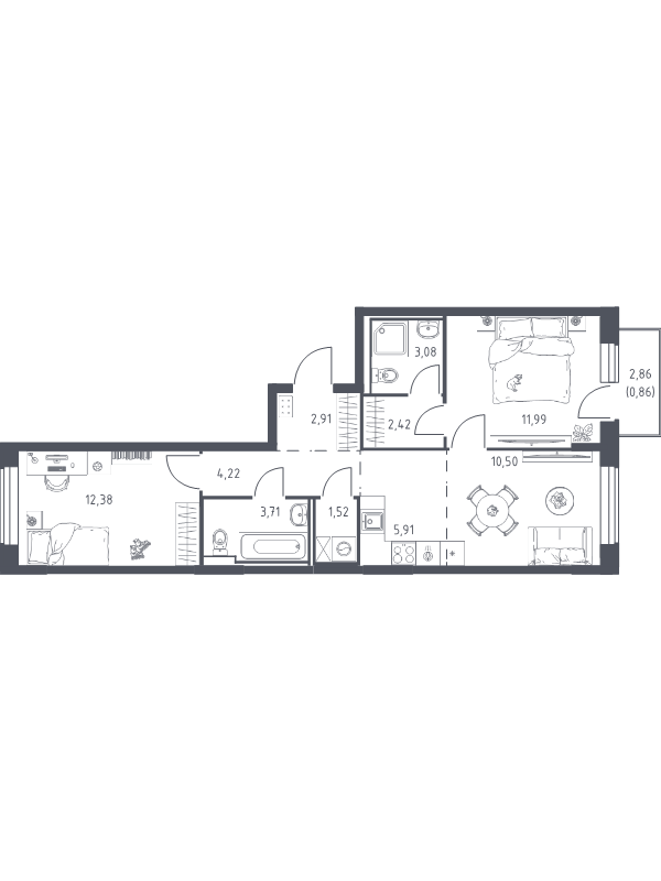 3 ккв (Евро) 59,5 м²