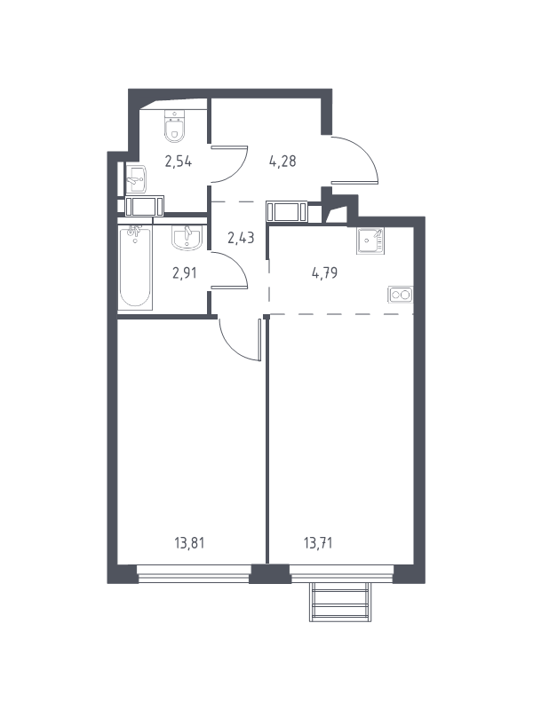 2 ккв (Евро) 44,1 м²